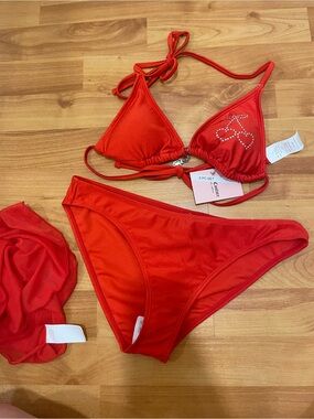 Juicy couture Red Rhinestone Triangle Bikini Set